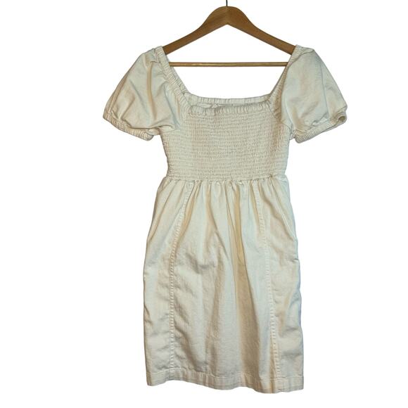 American Eagle Puff Sleeves Mini Dress Stretchy Square Neck Cottagecore XS Cream - Picture 1 of 9
